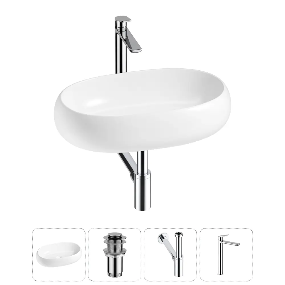 Фото Раковина накладная для ванной Lavinia Boho Bathroom Sink 56x33 20215087R с донным клапаном, сифоном и смесителем цвет хром Фото Раковина накладная для ванной Lavinia Boho Bathroom Sink 56x33 20215087R с донным клапаном, сифоном и смесителем цвет хром