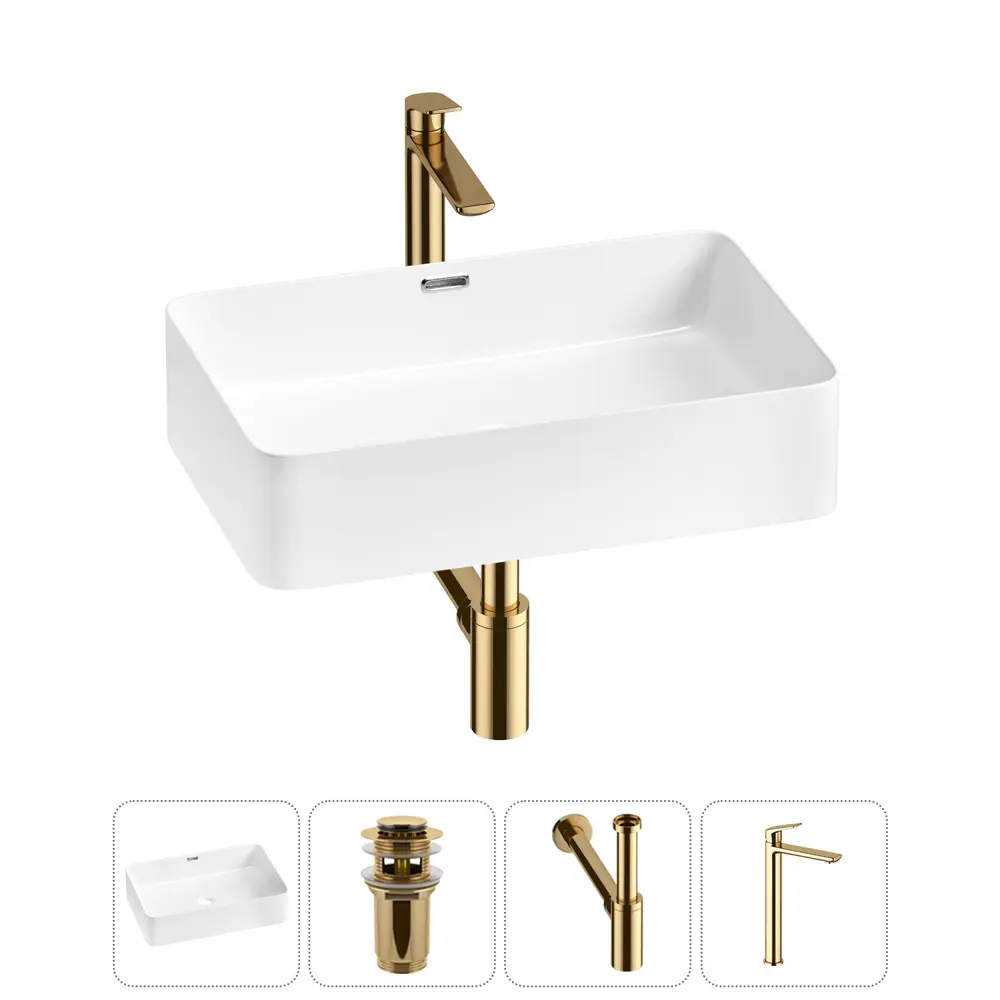 Фото Раковина накладная для ванной Lavinia Boho Bathroom Sink 55x37 20215233R с донным клапаном, сифоном и смесителем цвет золото Фото Раковина накладная для ванной Lavinia Boho Bathroom Sink 55x37 20215233R с донным клапаном, сифоном и смесителем цвет золото