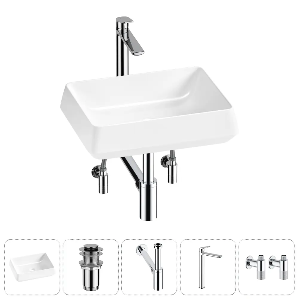 Фото Раковина Lavinia boho bathroom sink 20215440R 50см цвет раковина 5 в 1: донный клапан, сифон, смеситель, вентили Фото Раковина Lavinia boho bathroom sink 20215440R 50см цвет раковина 5 в 1: донный клапан, сифон, смеситель, вентили