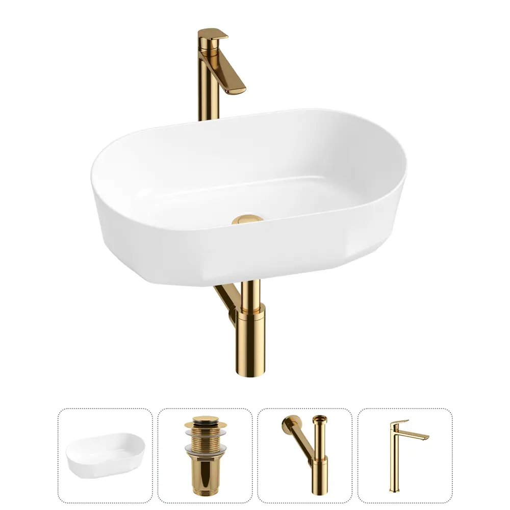 Фото Раковина накладная для ванной Lavinia Boho Bathroom Sink 55x32 20215815R с донным клапаном, сифоном и смесителем цвет золото Фото Раковина накладная для ванной Lavinia Boho Bathroom Sink 55x32 20215815R с донным клапаном, сифоном и смесителем цвет золото