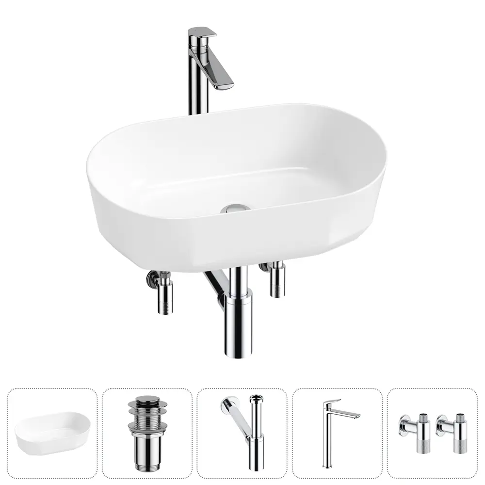 Фото Раковина Lavinia boho bathroom sink 20215817R 55см цвет раковина 5 в 1: донный клапан, сифон, смеситель, вентили Фото Раковина Lavinia boho bathroom sink 20215817R 55см цвет раковина 5 в 1: донный клапан, сифон, смеситель, вентили