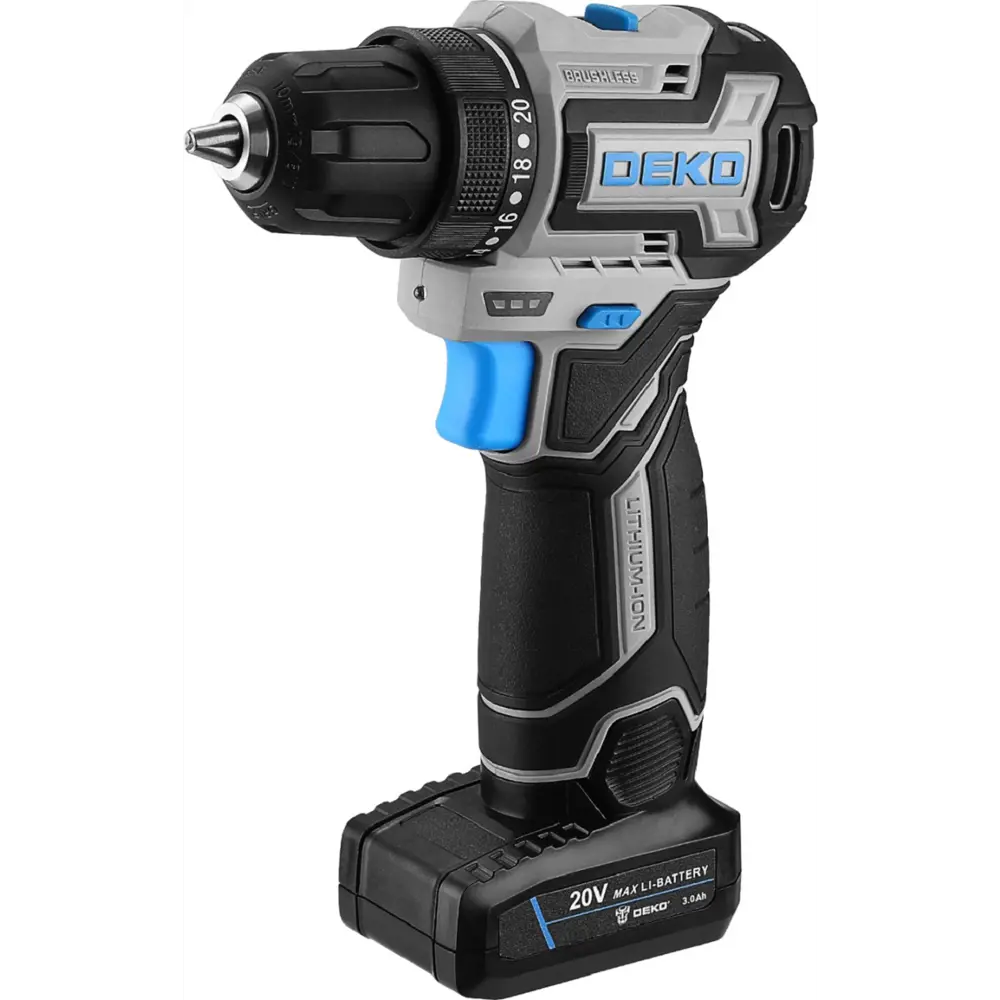 Фото 2 Дрель-шуруповерт аккумуляторная бесщеточная Deko Loner 20V Pro, 085-1010, 20 В Li-Ion 2x3 Ач Фото 2 Дрель-шуруповерт аккумуляторная бесщеточная Deko Loner 20V Pro, 085-1010, 20 В Li-Ion 2x3 Ач