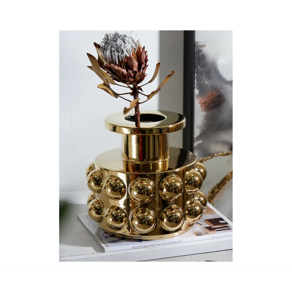 Фото 3 Ваза Гласар 68-042 керамика цвет золотистый 22 см