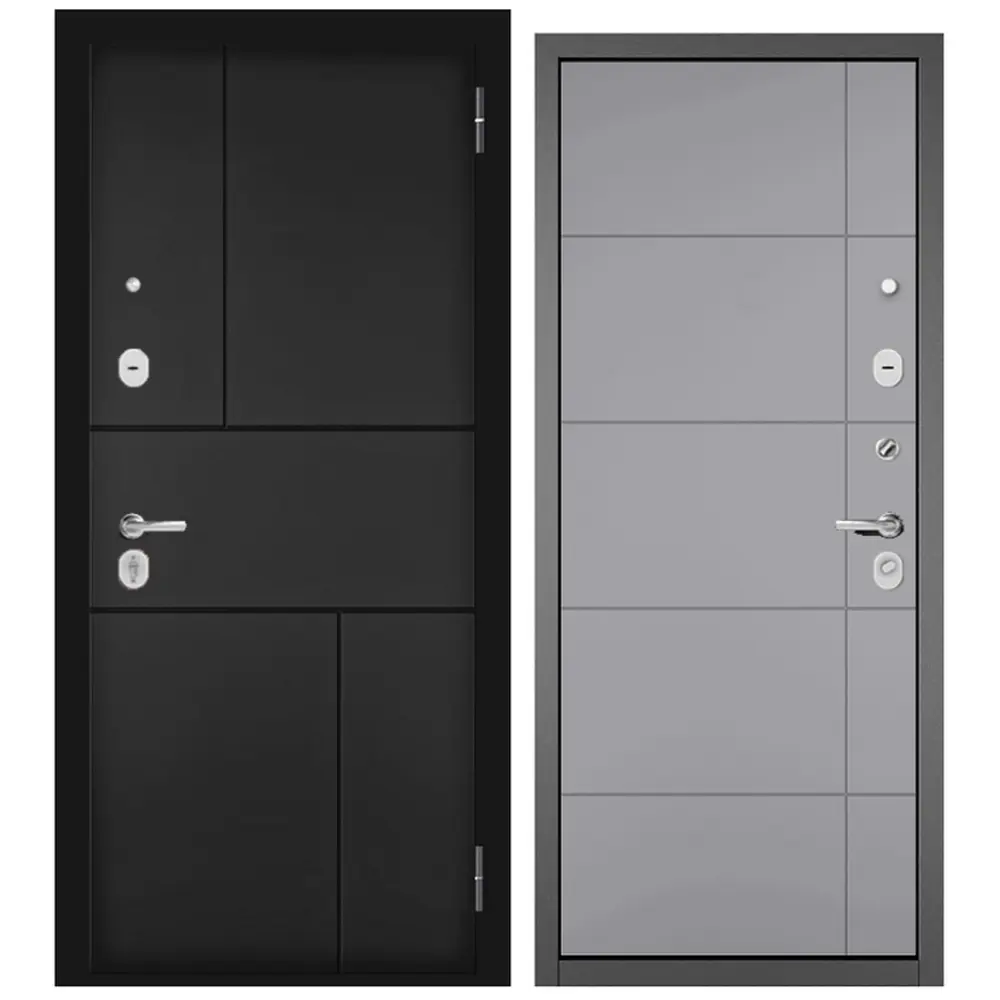 Фото Входная дверь Mastino Trust Eco 182/193 левый 205x86см цвет чёрный матовый/графит букле/гриджио