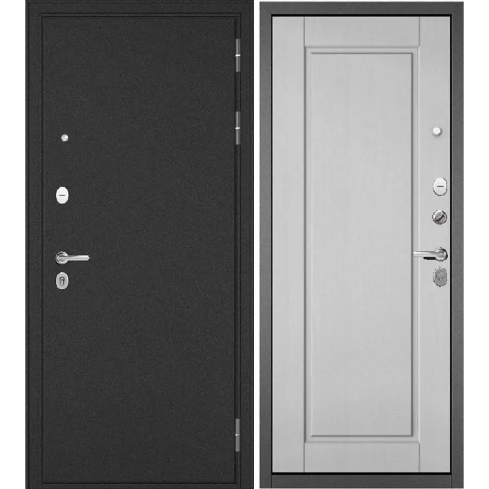 Фото Входная дверь Mastino Trust Mass 0 левый 205x86см цвет антрацит букле/дуб белый скандинавский фурнитура черная квадратная Фото Входная дверь Mastino Trust Mass 0 левый 205x86см цвет антрацит букле/дуб белый скандинавский фурнитура черная квадратная