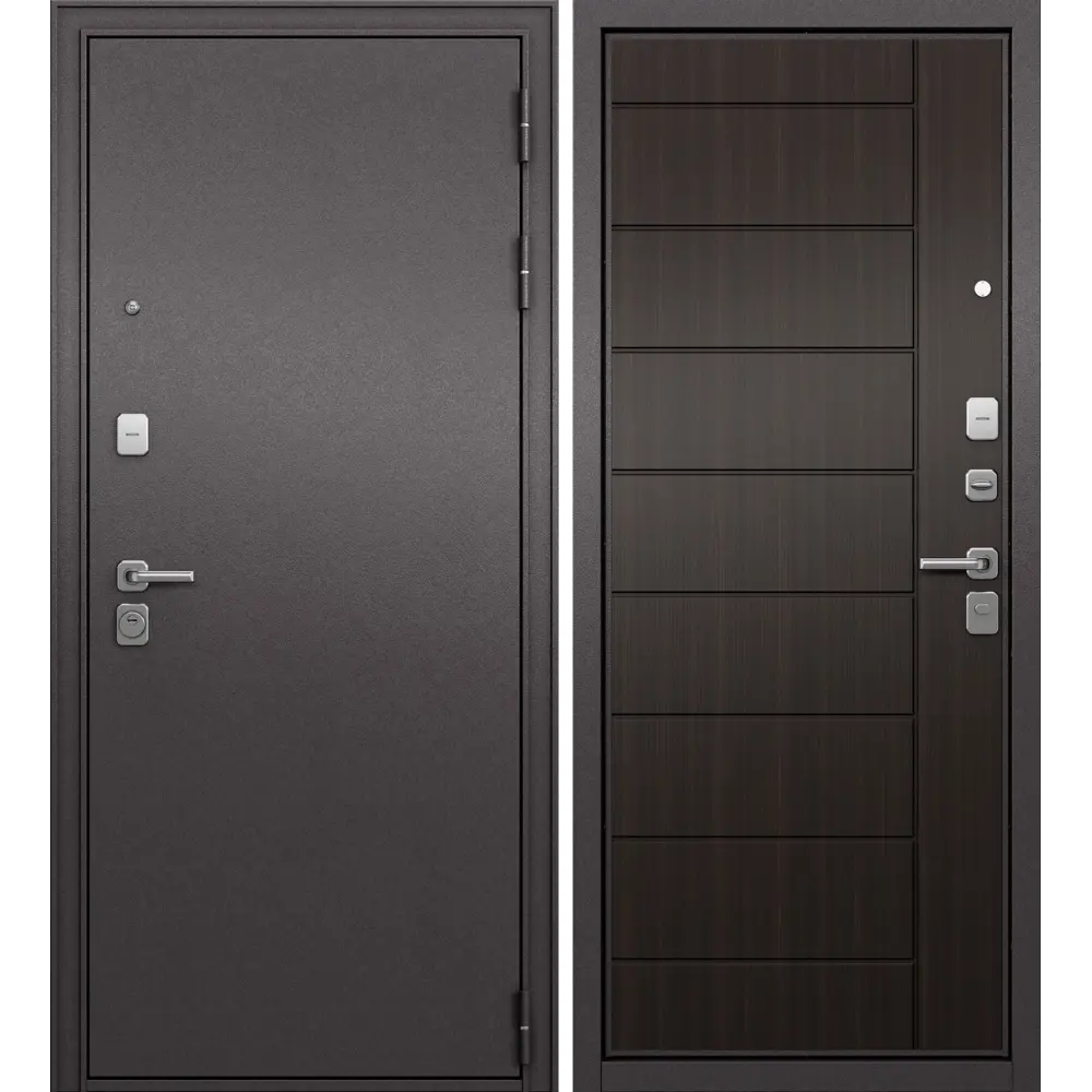 Фото Входная дверь Mastino Trust Mass 136 правый 205x86см цвет шоколад букле/ларче шоколад фурнитура матовый хром