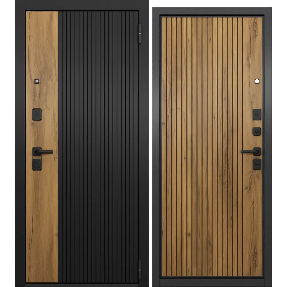 Фото Входная дверь Mastino Trust Eco 401/161 правый 205x86см цвет черный матовый/дуб галифакс медовый/антрацит букле/дуб галифакс медовый Фото Входная дверь Mastino Trust Eco 401/161 правый 205x86см цвет черный матовый/дуб галифакс медовый/антрацит букле/дуб галифакс медовый