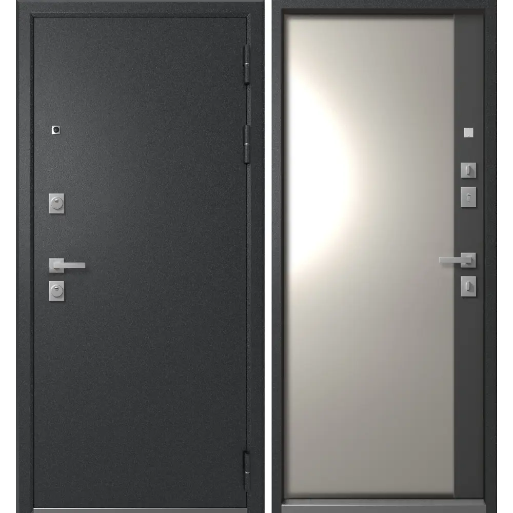 Фото Входная дверь Эталон Эталон S-2 левый 205x96см цвет антрацит муар/софт графит с зеркалом