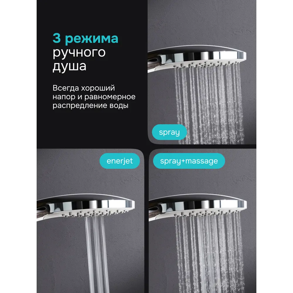 Фото 7 Душевая стойка Am.pm Hit S40HT20CH 3 режимная с тропическим душем хром глянцевый Фото 7 Душевая стойка Am.pm Hit S40HT20CH 3 режимная с тропическим душем хром глянцевый