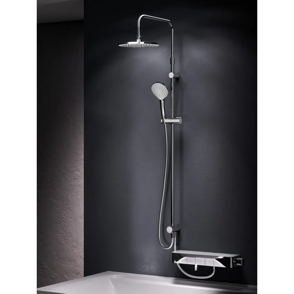 Фото 14 Душевая стойка Am.pm Hit S40HT20CH 3 режимная с тропическим душем хром глянцевый Фото 14 Душевая стойка Am.pm Hit S40HT20CH 3 режимная с тропическим душем хром глянцевый