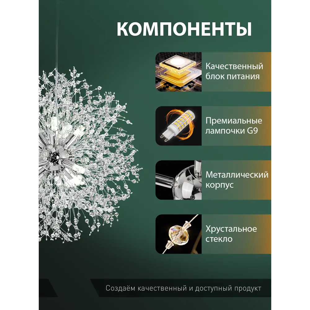 Фото 4 Люстра подвесная Natali kovaltseva Dandelion 81423/6c 8 ламп 17 м² цвет хром Фото 4 Люстра подвесная Natali kovaltseva Dandelion 81423/6c 8 ламп 17 м² цвет хром