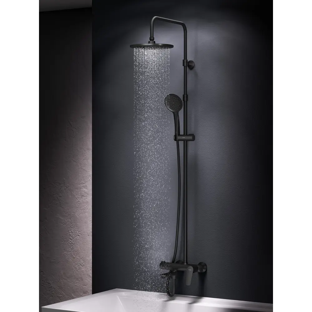 Фото 13 Душевая стойка Am.pm Crave F079C922 с тропическим душем 1 режимная цвет черный матовый