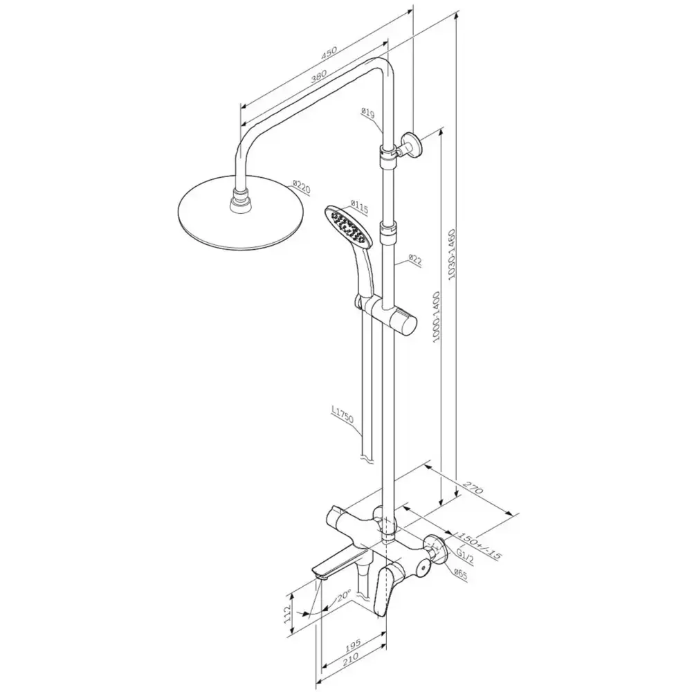 Фото 11 Душевая стойка Am.pm Crave F079C922 с тропическим душем 1 режимная цвет черный матовый