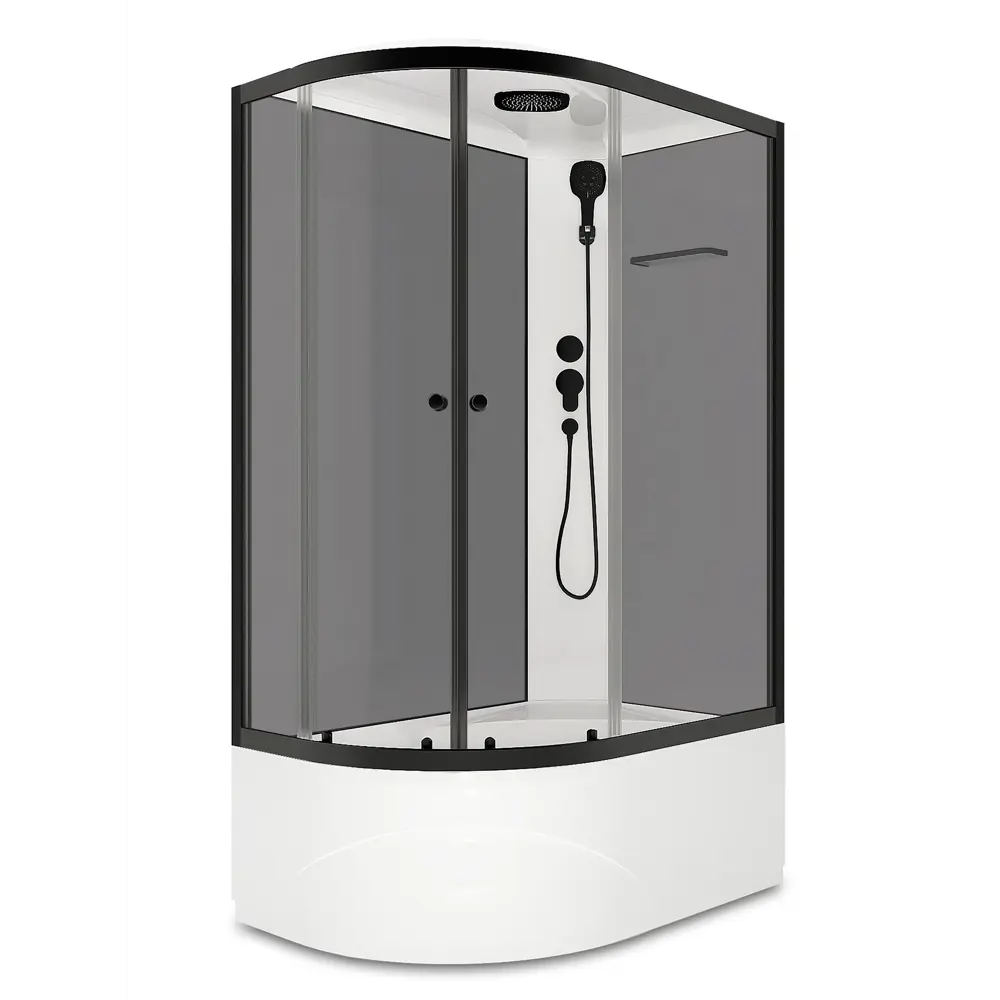 Фото 2 Душевая кабина Domani-Spa Delight Slim 128 high R 120x80x218 высокий поддон серые стенки, прозрачное стекло, графит профиль, Black accents Фото 2 Душевая кабина Domani-Spa Delight Slim 128 high R 120x80x218 высокий поддон серые стенки, прозрачное стекло, графит профиль, Black accents