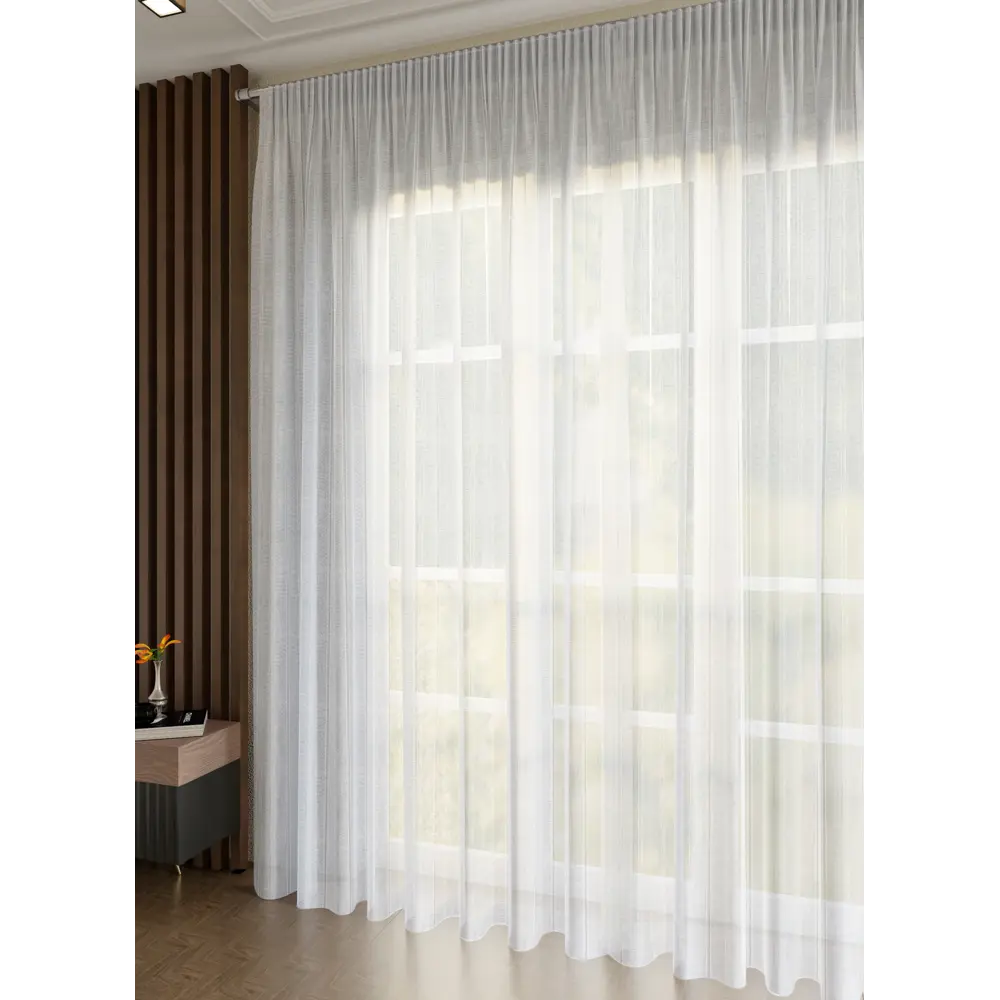 Фото Тюль на ленте Андреа 300x280 см полоски цвет бело-серый