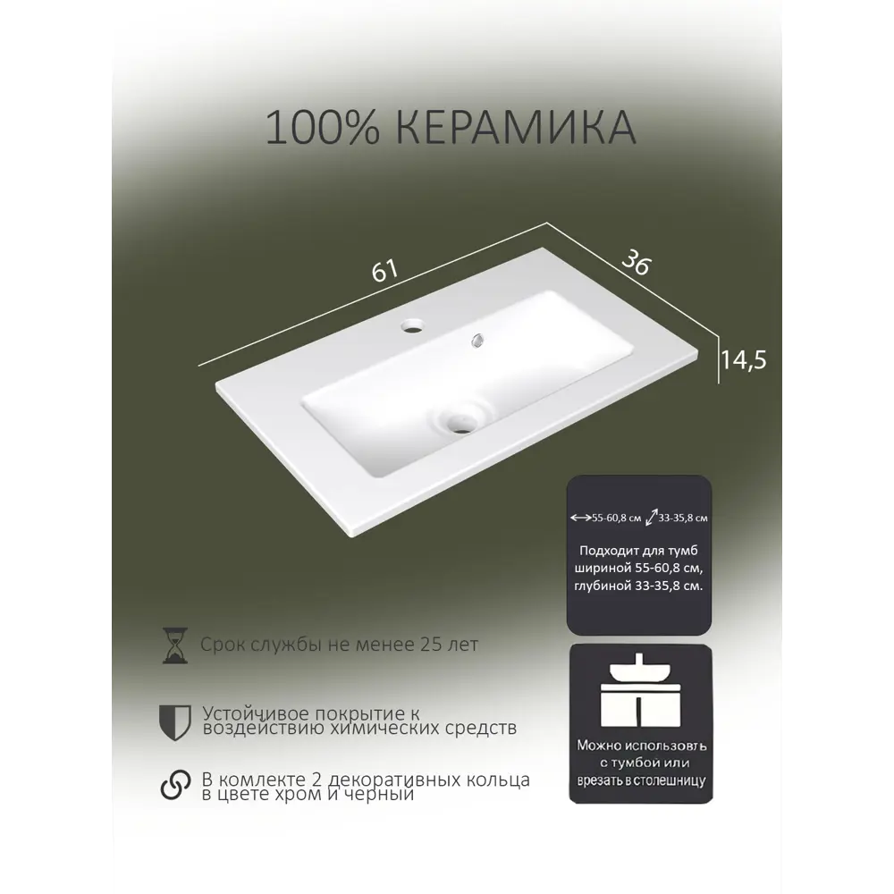 Фото 6 Раковина встраиваемая Dom interio Mini MIN610360145.chr 61см цвет белый Фото 6 Раковина встраиваемая Dom interio Mini MIN610360145.chr 61см цвет белый