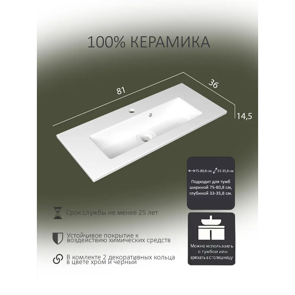 Фото 6 Раковина встраиваемая Dom interio Mini MIN810360145.bl 81см цвет белый Фото 6 Раковина встраиваемая Dom interio Mini MIN810360145.bl 81см цвет белый