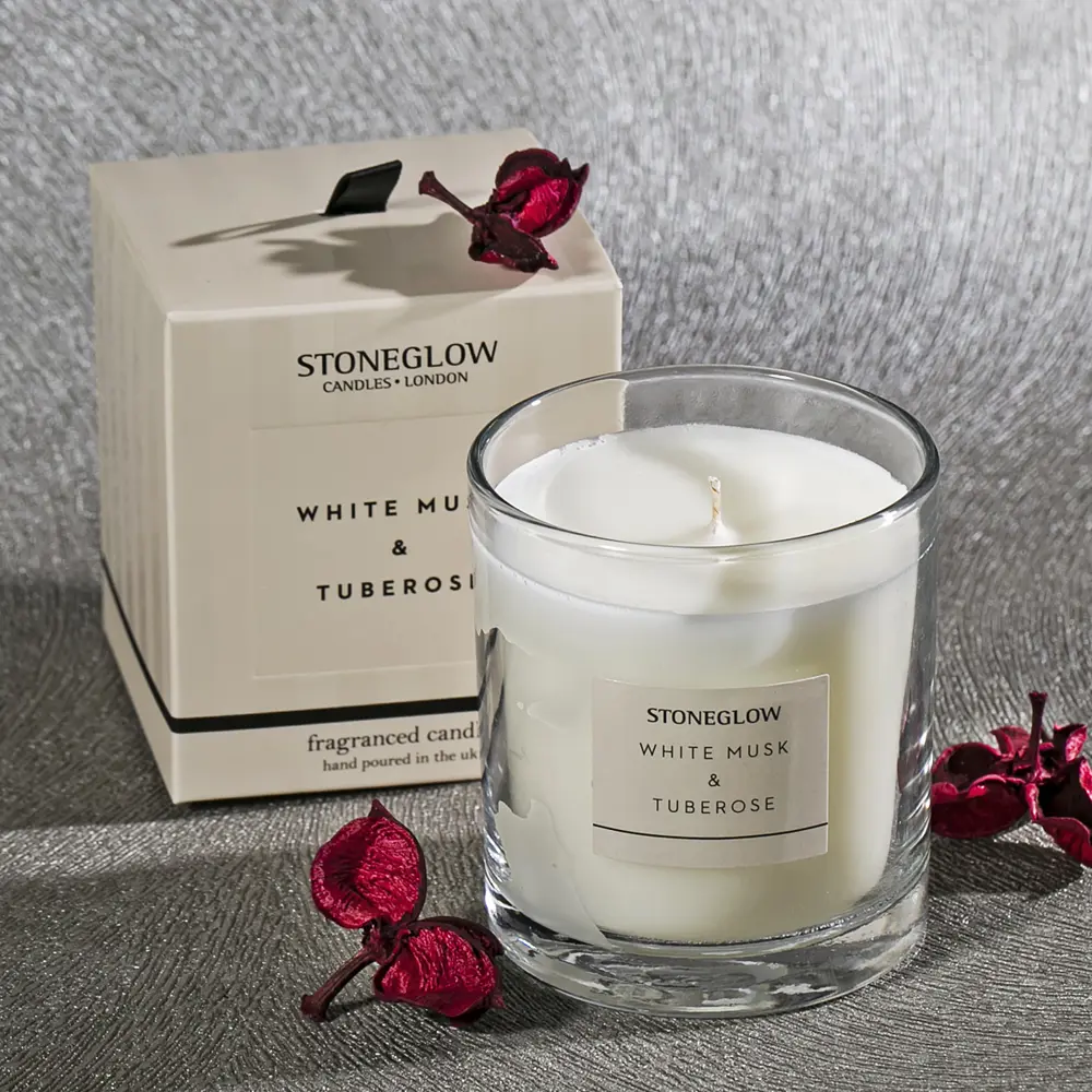 Фото 3 Ароматическая свеча Stoneglow 70212 белый мускус и тубероза 9 см 1 шт