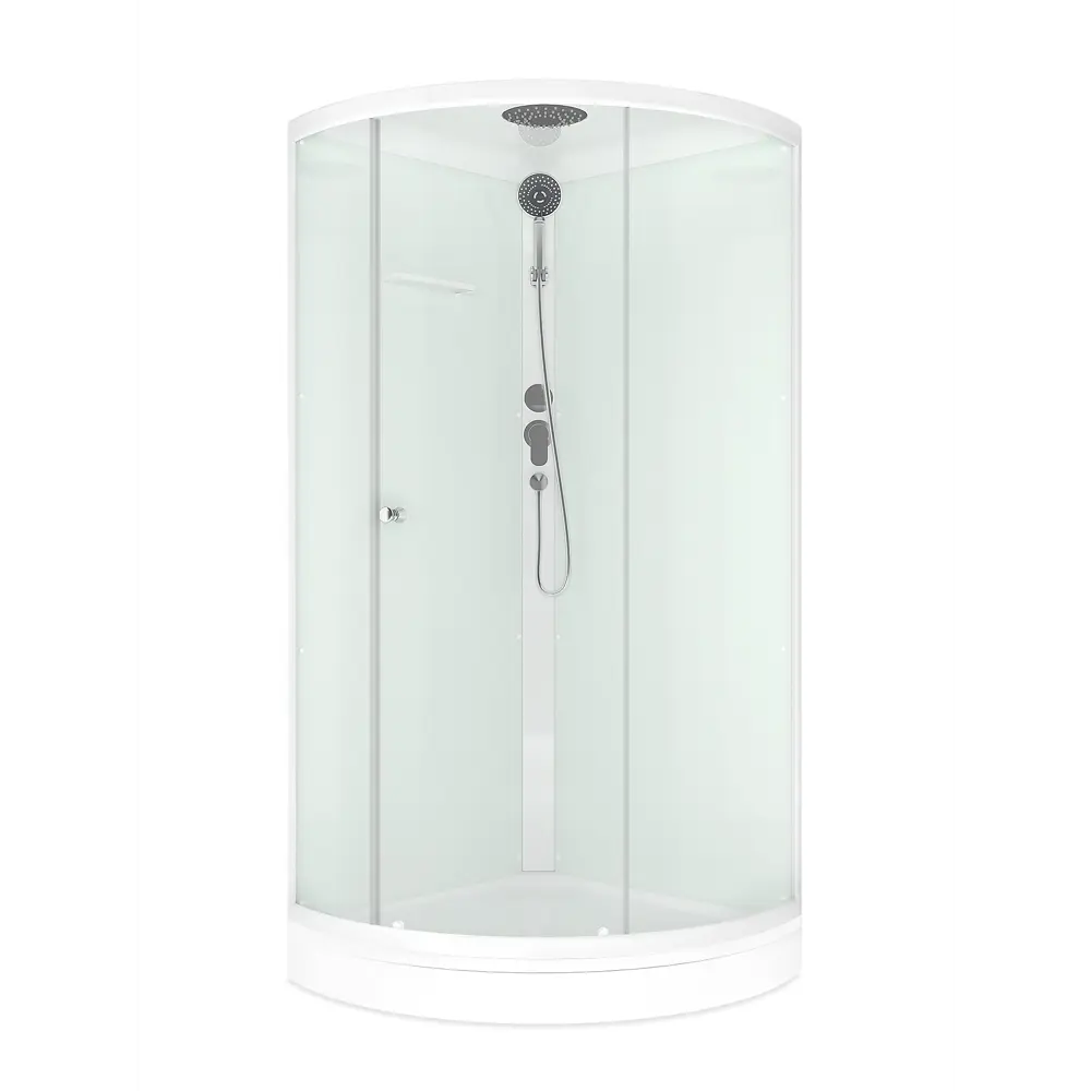 Фото 2 Душевая кабина Domani-Spa Simple 99 90x90x218 см 1/4 круга низкий поддон, белые стенки, прозрачное стекло