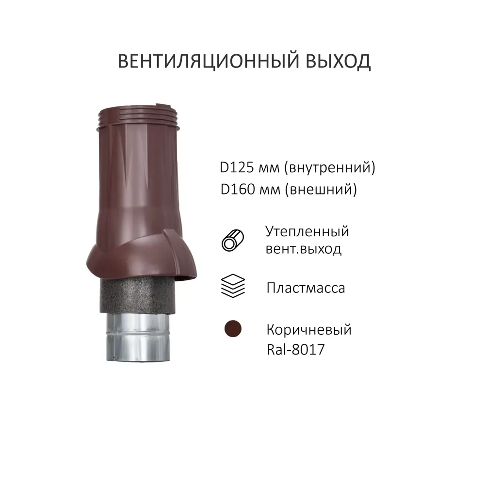 Фото 2 Вентиляционный выход Gervent Static с колпаком универсальный ∅125/160мм RAL 8017 коричневый