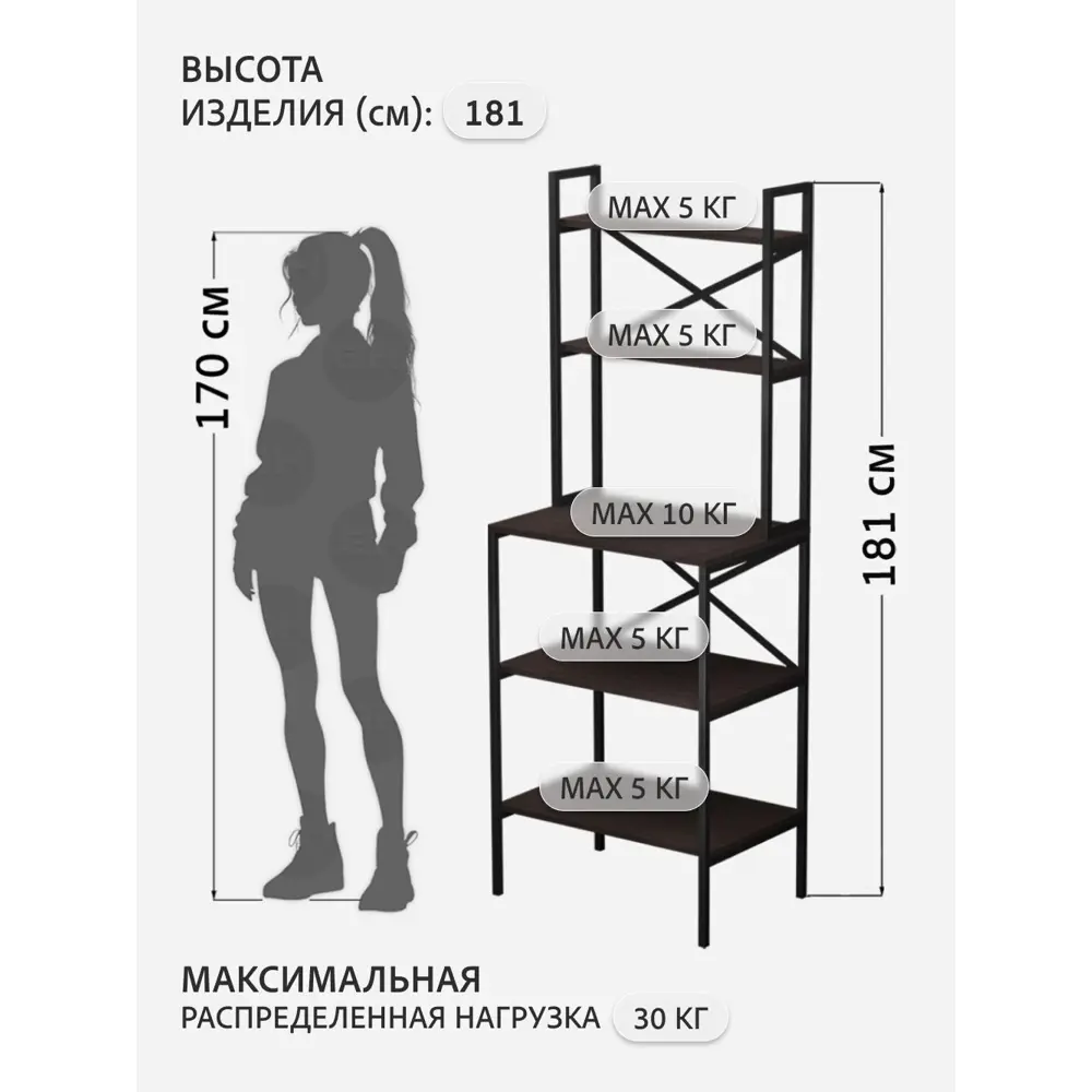 Фото 5 Стеллаж металлический Grostat home 5 полок 66x181x45 см нагрузка до 20 кг металл цвет темно-коричневый Фото 5 Стеллаж металлический Grostat home 5 полок 66x181x45 см нагрузка до 20 кг металл цвет темно-коричневый