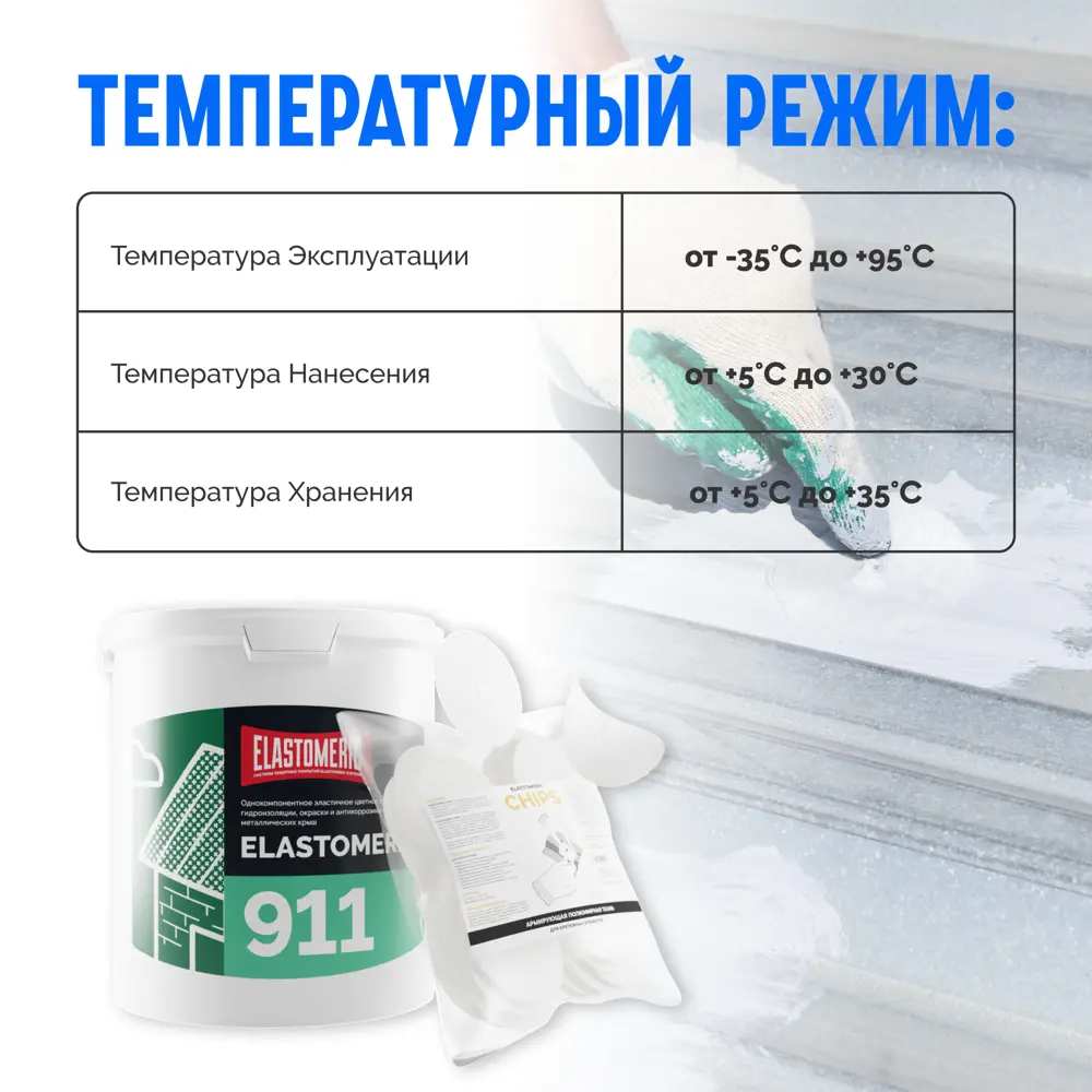 Фото 3 Мастика Elastomeric systems 911 6кг синяя с заплаткой квадрат 7x7см 50шт