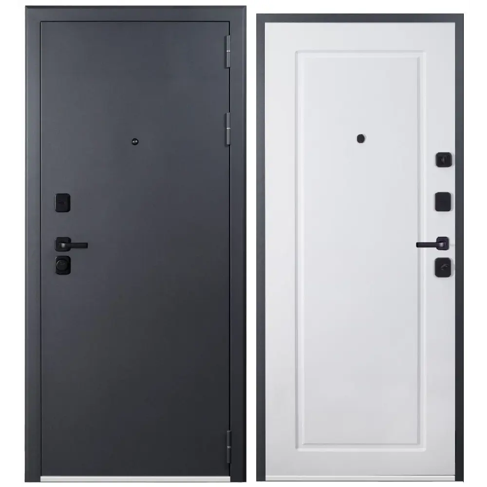 Фото Входная дверь Эталон S-1 левый 205x86см цвет чёрный муар/белый снег Фото Входная дверь Эталон S-1 левый 205x86см цвет чёрный муар/белый снег