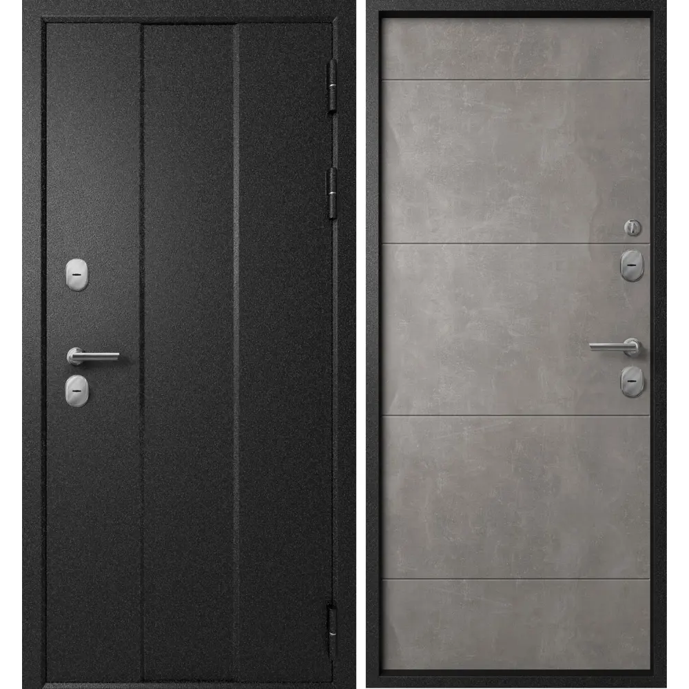 Фото Входная дверь Эталон Термо-6 правый 205x86см цвет чёрный букле/бетон серый Фото Входная дверь Эталон Термо-6 правый 205x86см цвет чёрный букле/бетон серый