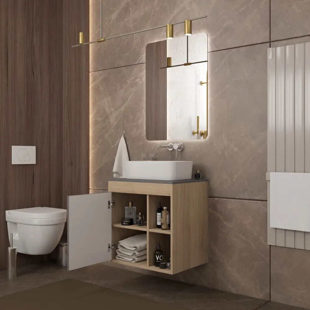 Фото 5 Тумба с раковиной для ванной 60 см Teymi Nura подвесная цвет дуб фасад графит раковина Helmi Mini 48 F15130 Фото 5 Тумба с раковиной для ванной 60 см Teymi Nura подвесная цвет дуб фасад графит раковина Helmi Mini 48 F15130