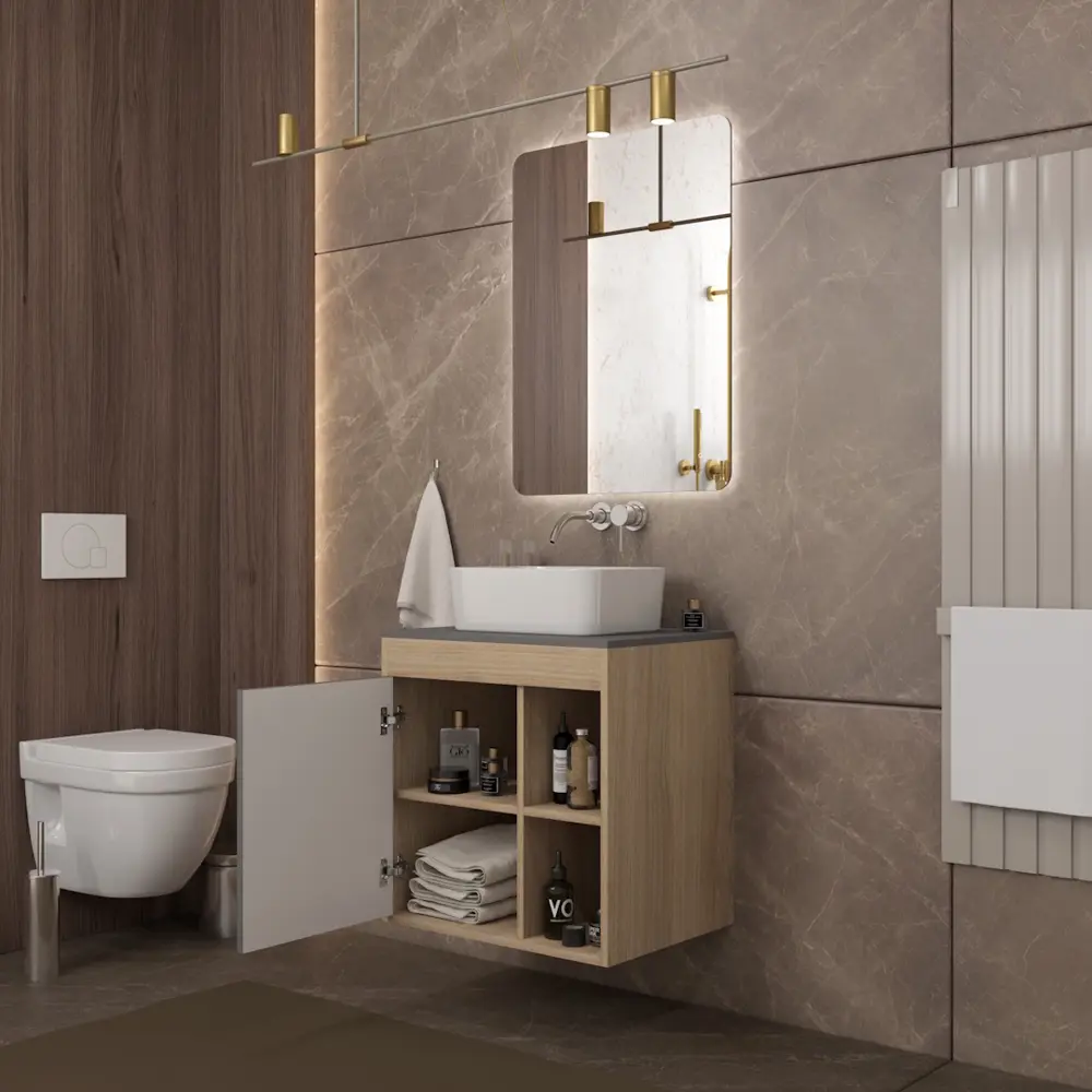 Фото 5 Тумба с раковиной для ванной 60 см Teymi Nura подвесная цвет дуб фасад графит раковина Helmi Mini 40 F15142 Фото 5 Тумба с раковиной для ванной 60 см Teymi Nura подвесная цвет дуб фасад графит раковина Helmi Mini 40 F15142