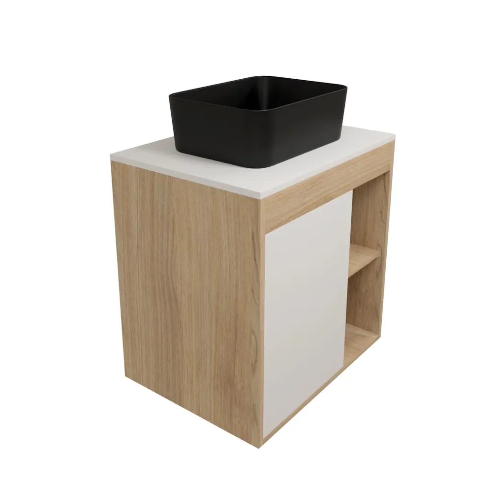 Фото 6 Тумба с раковиной для ванной 60 см Teymi Nura подвесная цвет дуб фасад белый раковина Helmi Mini 40 черная матовая F15171 Фото 6 Тумба с раковиной для ванной 60 см Teymi Nura подвесная цвет дуб фасад белый раковина Helmi Mini 40 черная матовая F15171