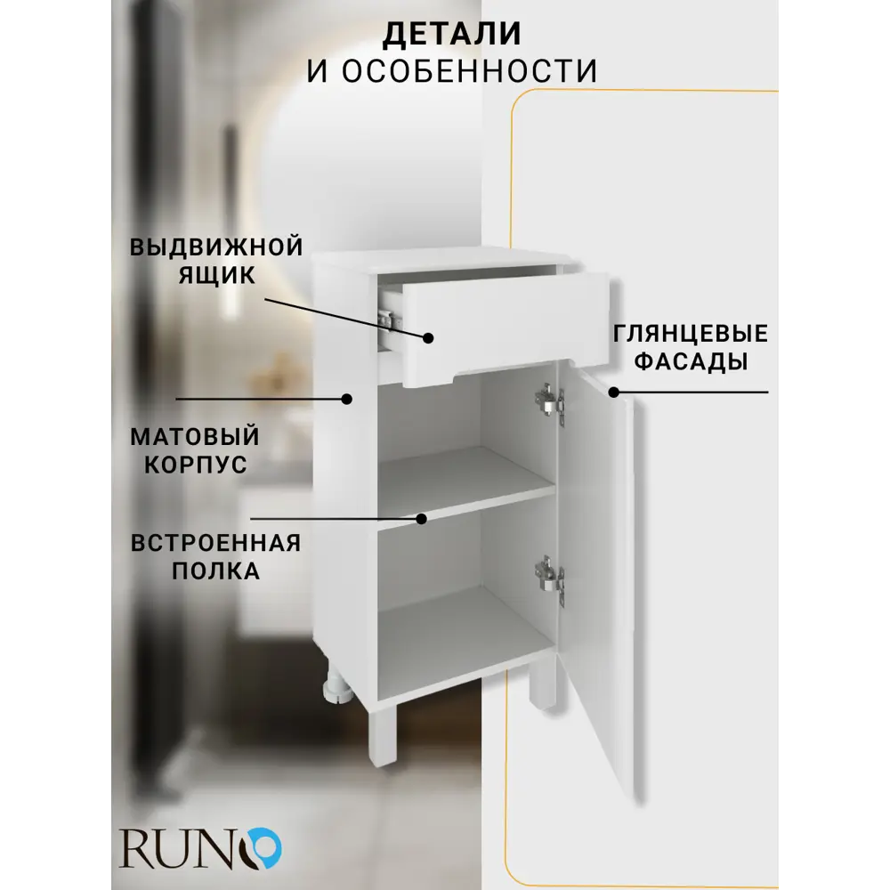 Фото 4 Полупенал напольный Runo Парма 40 см правый Фото 4 Полупенал напольный Runo Парма 40 см правый