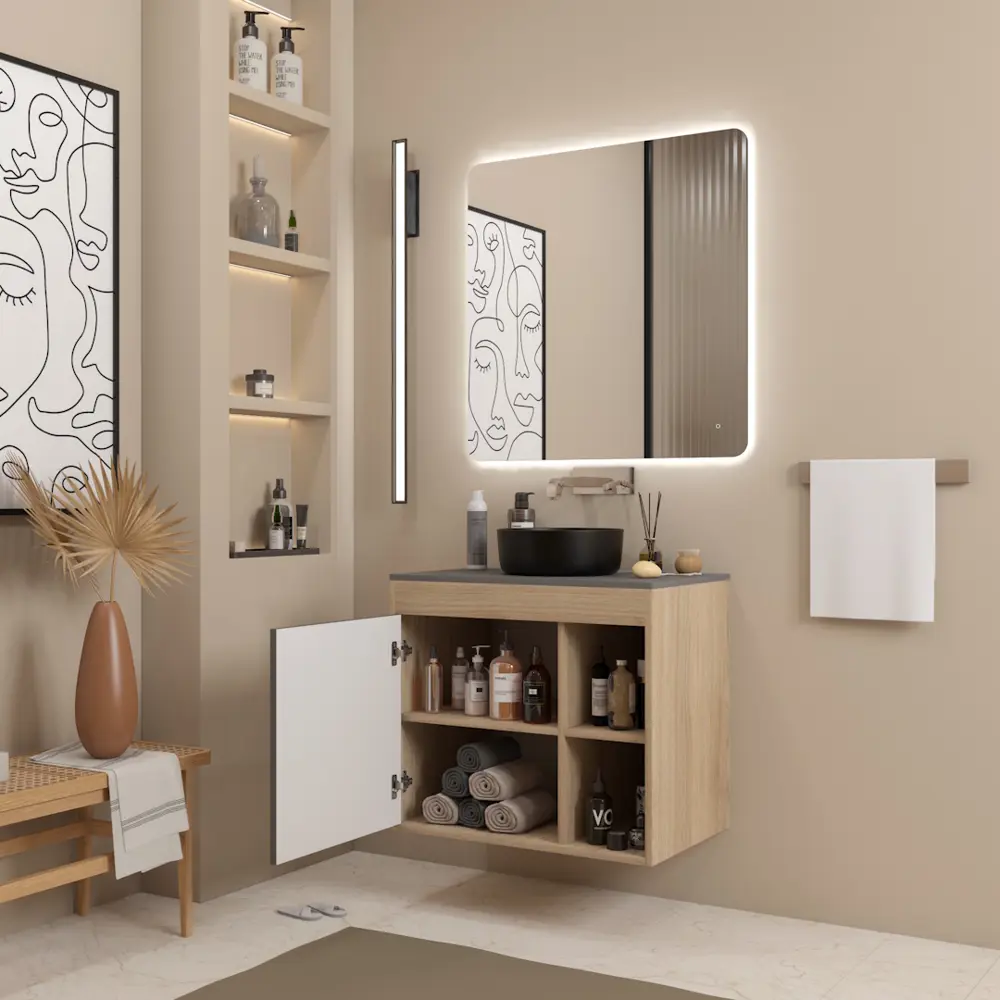 Фото 5 Тумба с раковиной для ванной 70 см Teymi Nura подвесная цвет дуб фасад графит раковина Lina D31 черная матовая F15180 Фото 5 Тумба с раковиной для ванной 70 см Teymi Nura подвесная цвет дуб фасад графит раковина Lina D31 черная матовая F15180