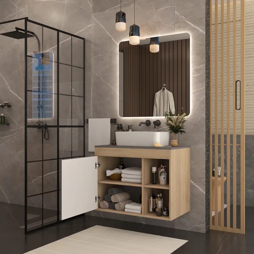 Фото 5 Тумба с раковиной для ванной 80 см Teymi Nura подвесная цвет дуб фасад графит раковина Helmi Mini 48 F15134 Фото 5 Тумба с раковиной для ванной 80 см Teymi Nura подвесная цвет дуб фасад графит раковина Helmi Mini 48 F15134