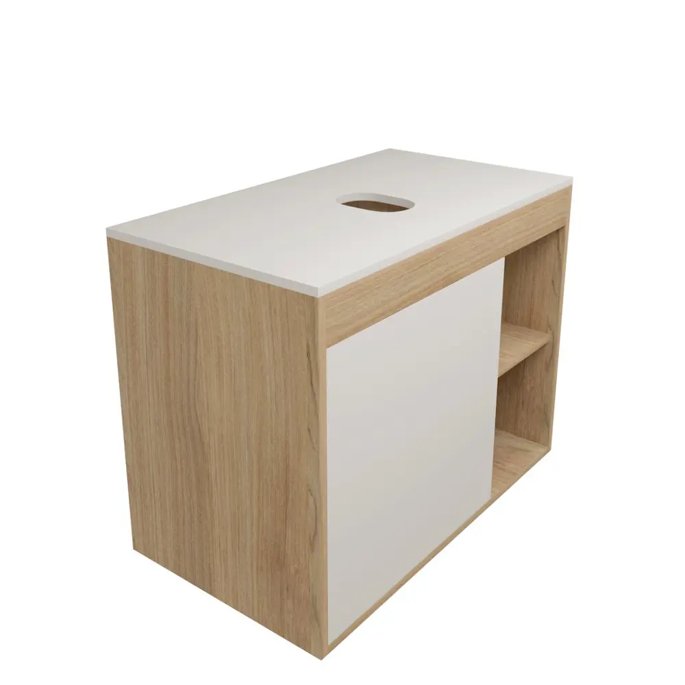 Фото 9 Тумба с раковиной для ванной 80 см Teymi Nura подвесная цвет дуб фасад белый раковина Helmi Mini 41 черная матовая F15163