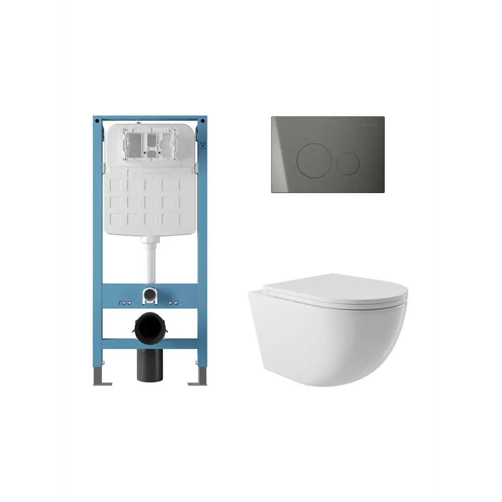 Фото Комплект нстоляции с унитазом Aqueduto AQDS226: инсталляции Tecnica Novo панелью смыва Circulo Novo оружейная сталь, унитаз Ovo 52.5x36 сиденье, белый Фото Комплект нстоляции с унитазом Aqueduto AQDS226: инсталляции Tecnica Novo панелью смыва Circulo Novo оружейная сталь, унитаз Ovo 52.5x36 сиденье, белый