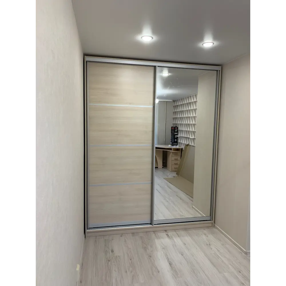 Фото 6 Шкаф-купе Клевер Атина с 2 дверями и зеркалом 240x120х65 см 6 полок ЛДСП цвет шамони светлый Фото 6 Шкаф-купе Клевер Атина с 2 дверями и зеркалом 240x120х65 см 6 полок ЛДСП цвет шамони светлый