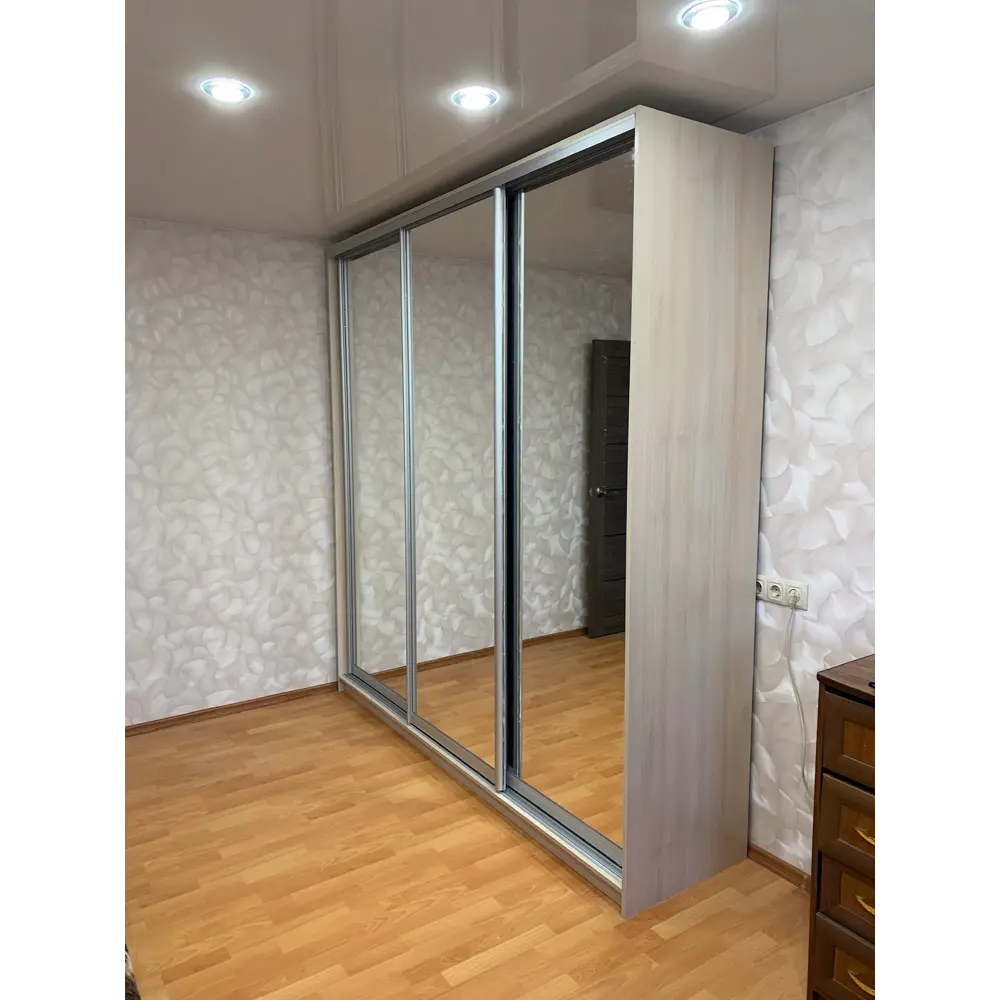 Фото 5 Шкаф-купе Клевер Атина с 3 дверями 240x200х65 см 9 полок ЛДСП цвет шамони светлый зеркальный Фото 5 Шкаф-купе Клевер Атина с 3 дверями 240x200х65 см 9 полок ЛДСП цвет шамони светлый зеркальный