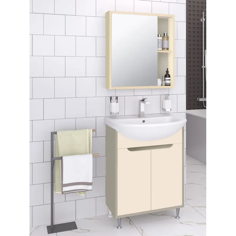 Фото 6 Тумба под раковину подвесная Runo 00-00004655сум 59.5см цвет какао-бежевый, с раковиной