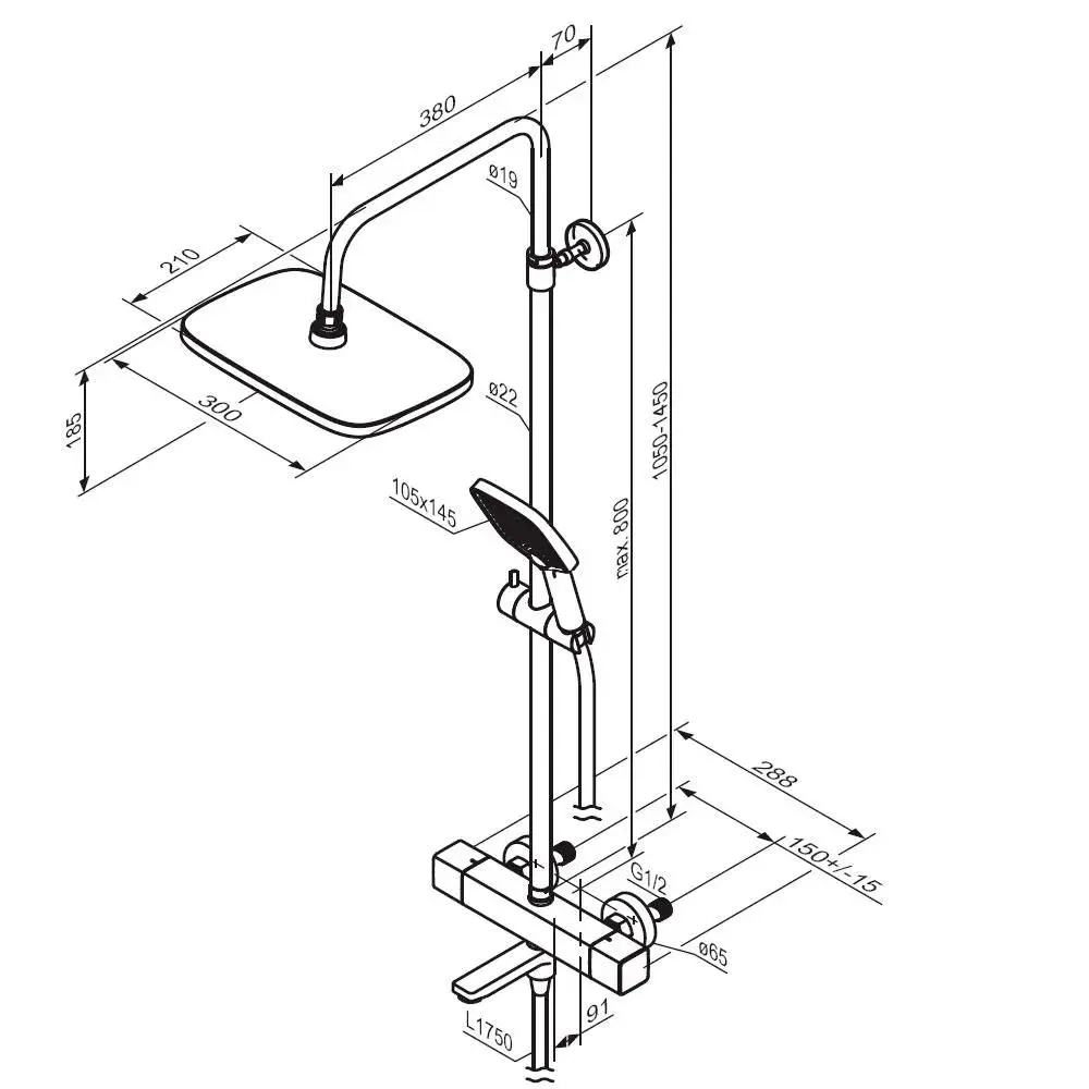 Фото 8 Душевая система с термостатом Damixa 985810000 3 режимная цвет хром