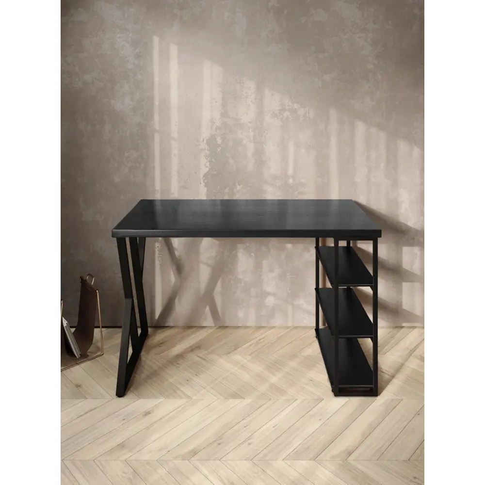 Фото 3 Стол письменный Solarius Loft 80x76.5x120 см металлические Z-образные ножки цвет черный/оникс Фото 3 Стол письменный Solarius Loft 80x76.5x120 см металлические Z-образные ножки цвет черный/оникс