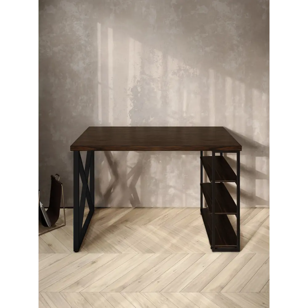Фото 3 Стол письменный Solarius Loft 80x76.5x120 см металлические крестообразные ножки цвет черный/венге Фото 3 Стол письменный Solarius Loft 80x76.5x120 см металлические крестообразные ножки цвет черный/венге