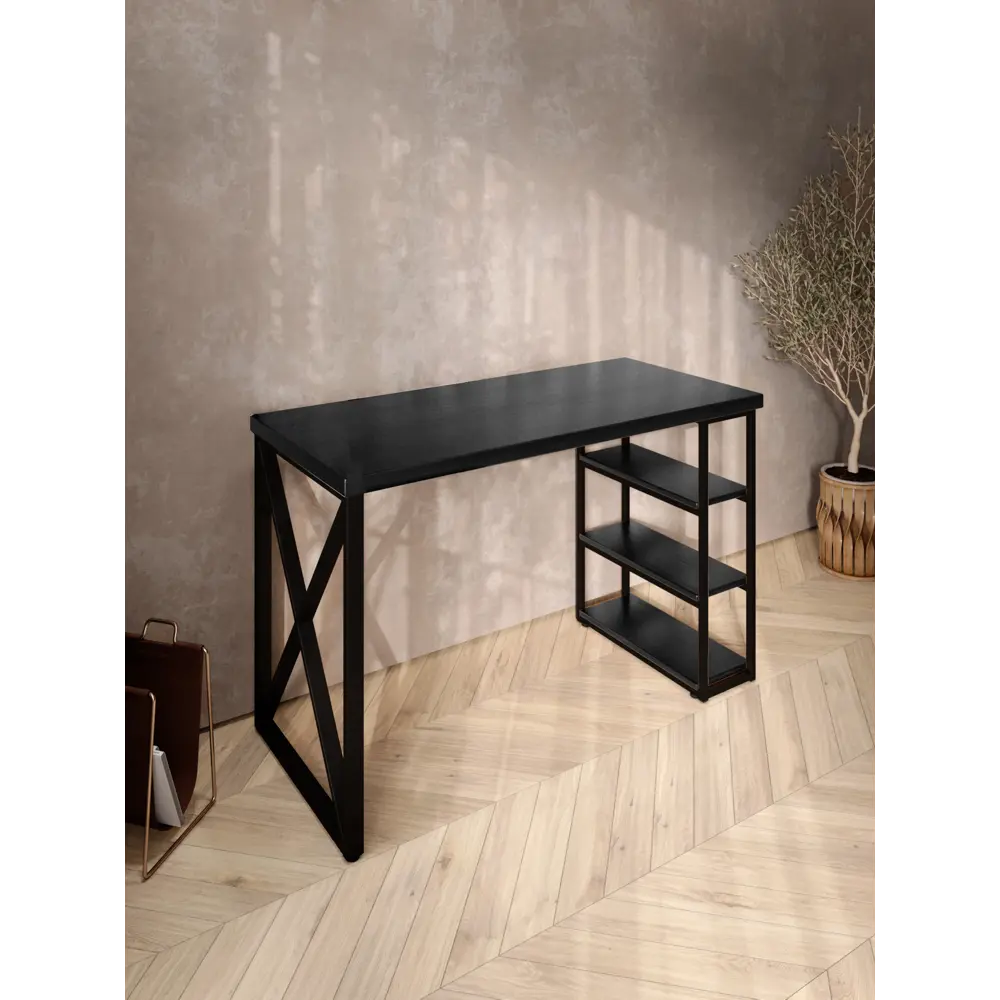 Фото 4 Стол письменный Solarius Loft 80x76.5x120 см металлические крестообразные ножки цвет черный/оникс Фото 4 Стол письменный Solarius Loft 80x76.5x120 см металлические крестообразные ножки цвет черный/оникс