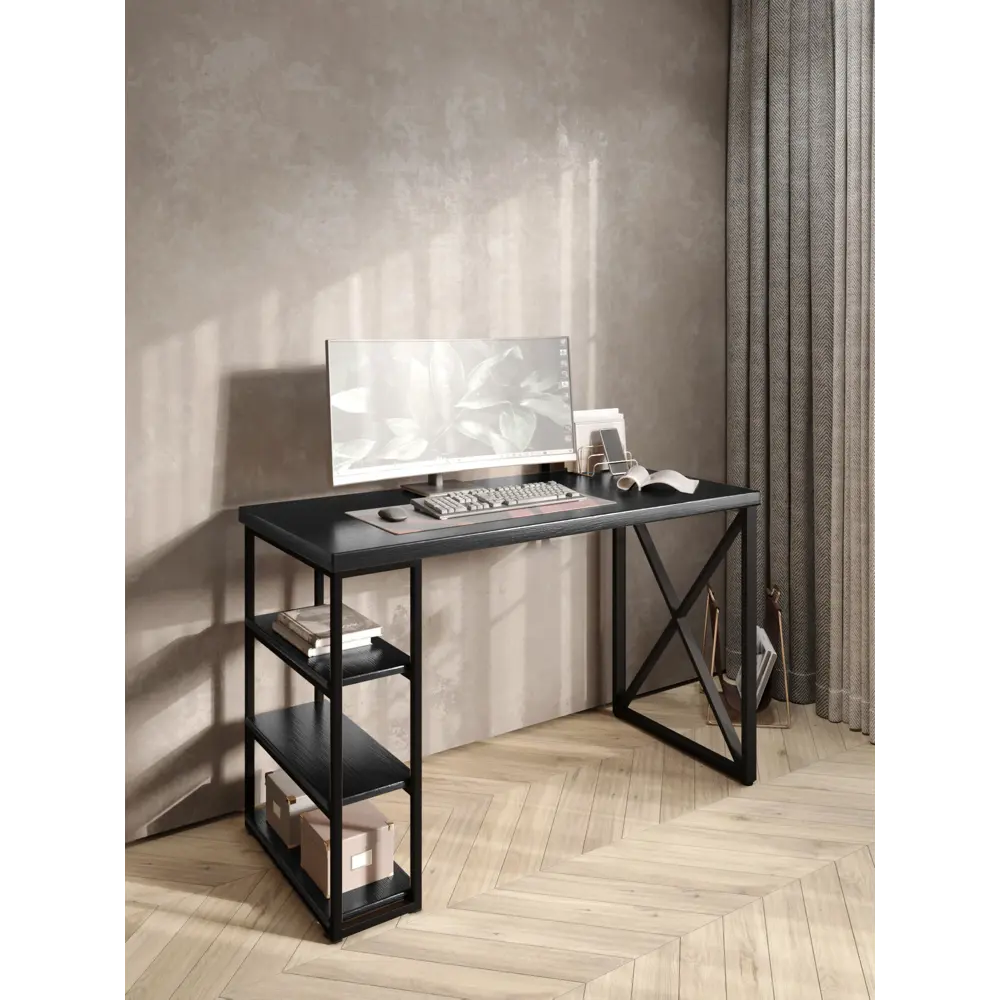 Фото 5 Стол письменный Solarius Loft 80x76.5x120 см металлические крестообразные ножки цвет черный/оникс Фото 5 Стол письменный Solarius Loft 80x76.5x120 см металлические крестообразные ножки цвет черный/оникс