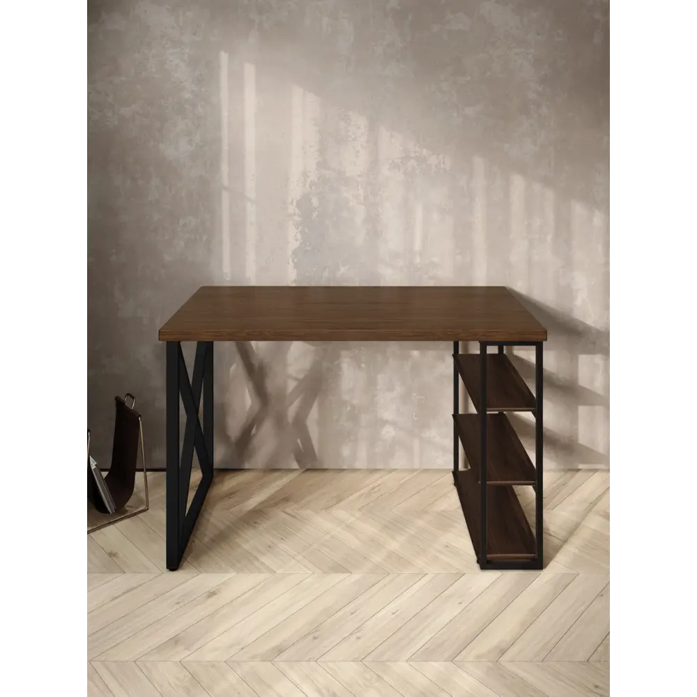 Фото 3 Стол письменный Solarius Loft 80x76.5x140 см металлические крестообразные ножки цвет темный дуб/черный Фото 3 Стол письменный Solarius Loft 80x76.5x140 см металлические крестообразные ножки цвет темный дуб/черный
