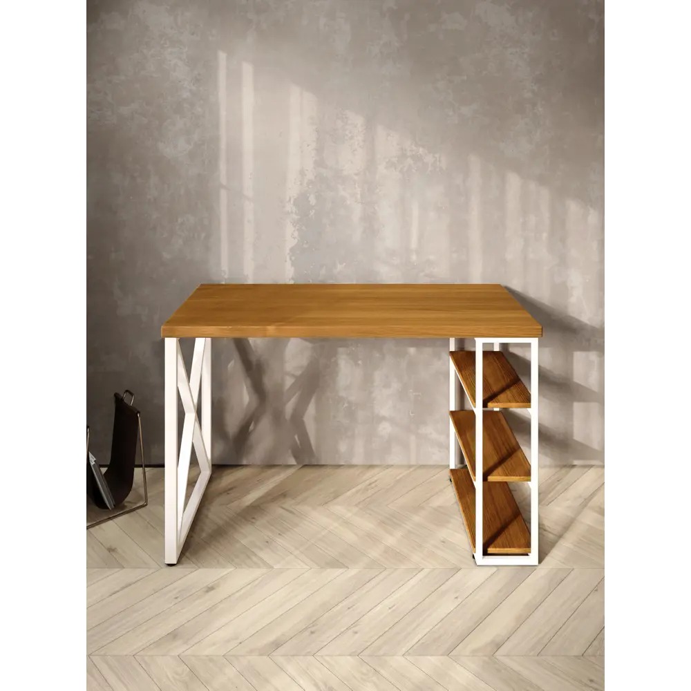 Фото 3 Стол письменный Solarius Loft 80x76.5x140 см металлические крестообразные ножки цвет белый/ольха Фото 3 Стол письменный Solarius Loft 80x76.5x140 см металлические крестообразные ножки цвет белый/ольха