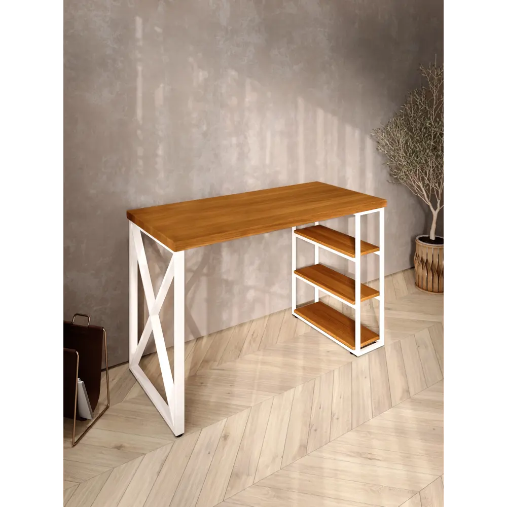 Фото 4 Стол письменный Solarius Loft 80x76.5x140 см металлические крестообразные ножки цвет белый/ольха Фото 4 Стол письменный Solarius Loft 80x76.5x140 см металлические крестообразные ножки цвет белый/ольха