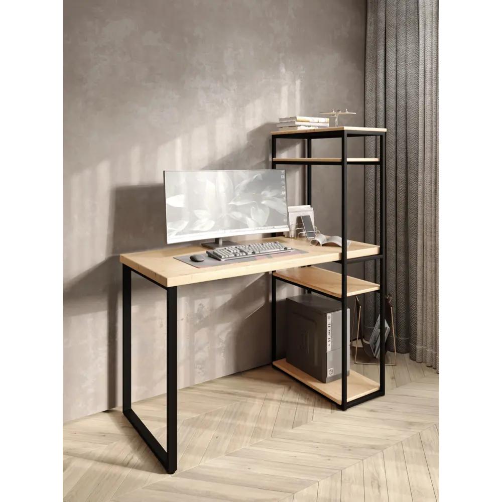 Фото 5 Стол письменный Solarius Loft 80x148x140 см металлические ножки цвет черный/натуральный Фото 5 Стол письменный Solarius Loft 80x148x140 см металлические ножки цвет черный/натуральный
