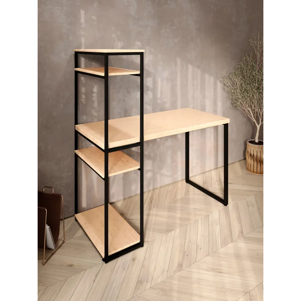 Фото 4 Стол письменный Solarius Loft 80x148x140 см металлические ножки цвет черный/натуральный Фото 4 Стол письменный Solarius Loft 80x148x140 см металлические ножки цвет черный/натуральный