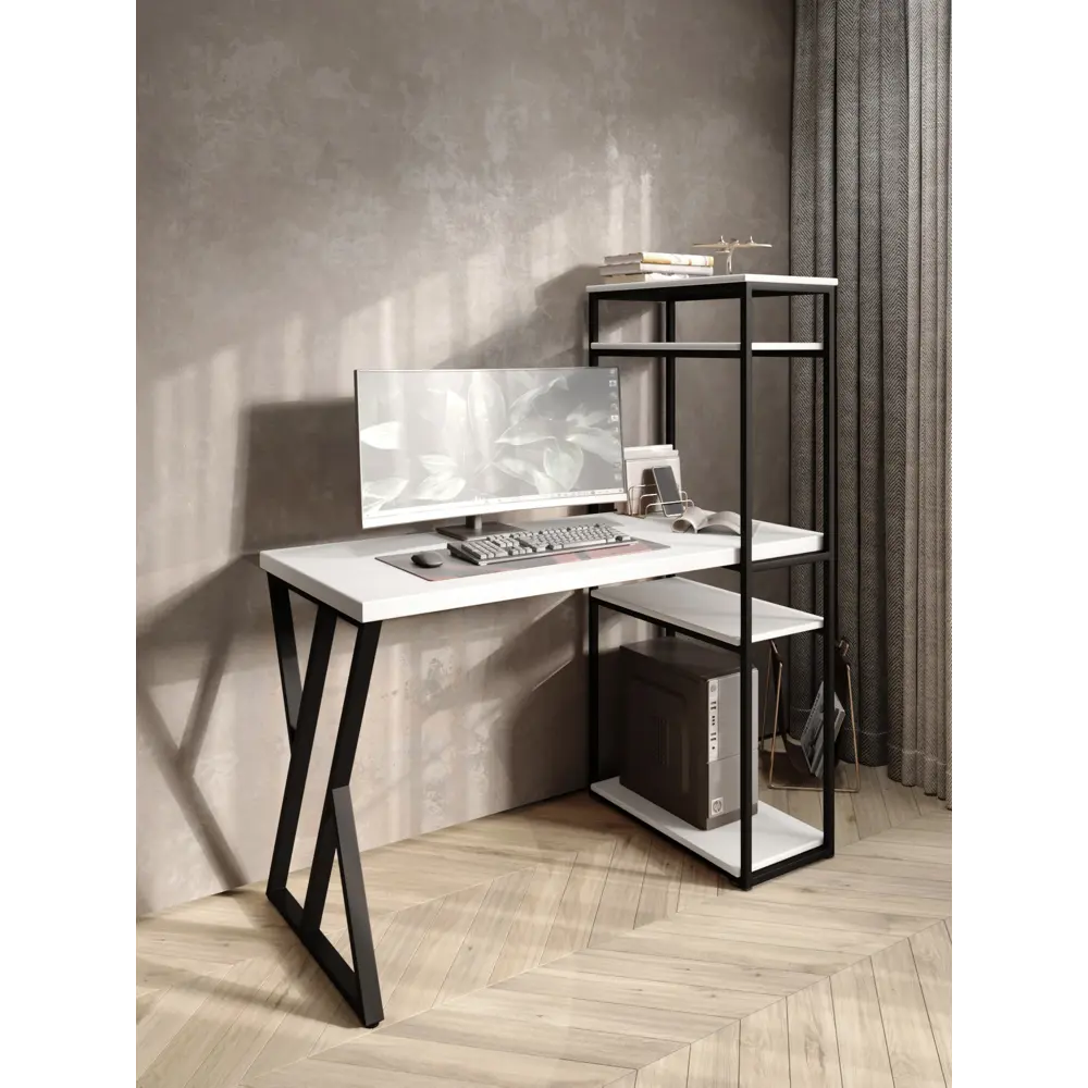 Фото 5 Стол письменный Solarius Loft 80x148x140 см металлические Z-образные ножки цвет белый/черный Фото 5 Стол письменный Solarius Loft 80x148x140 см металлические Z-образные ножки цвет белый/черный